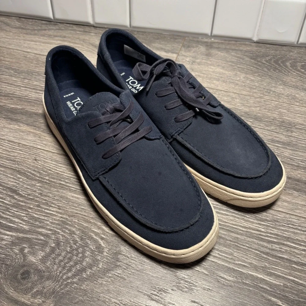 TOMS TRVL LITE London Mens Navy Lace Up Loafer Boat Shoes Size 11.5‎